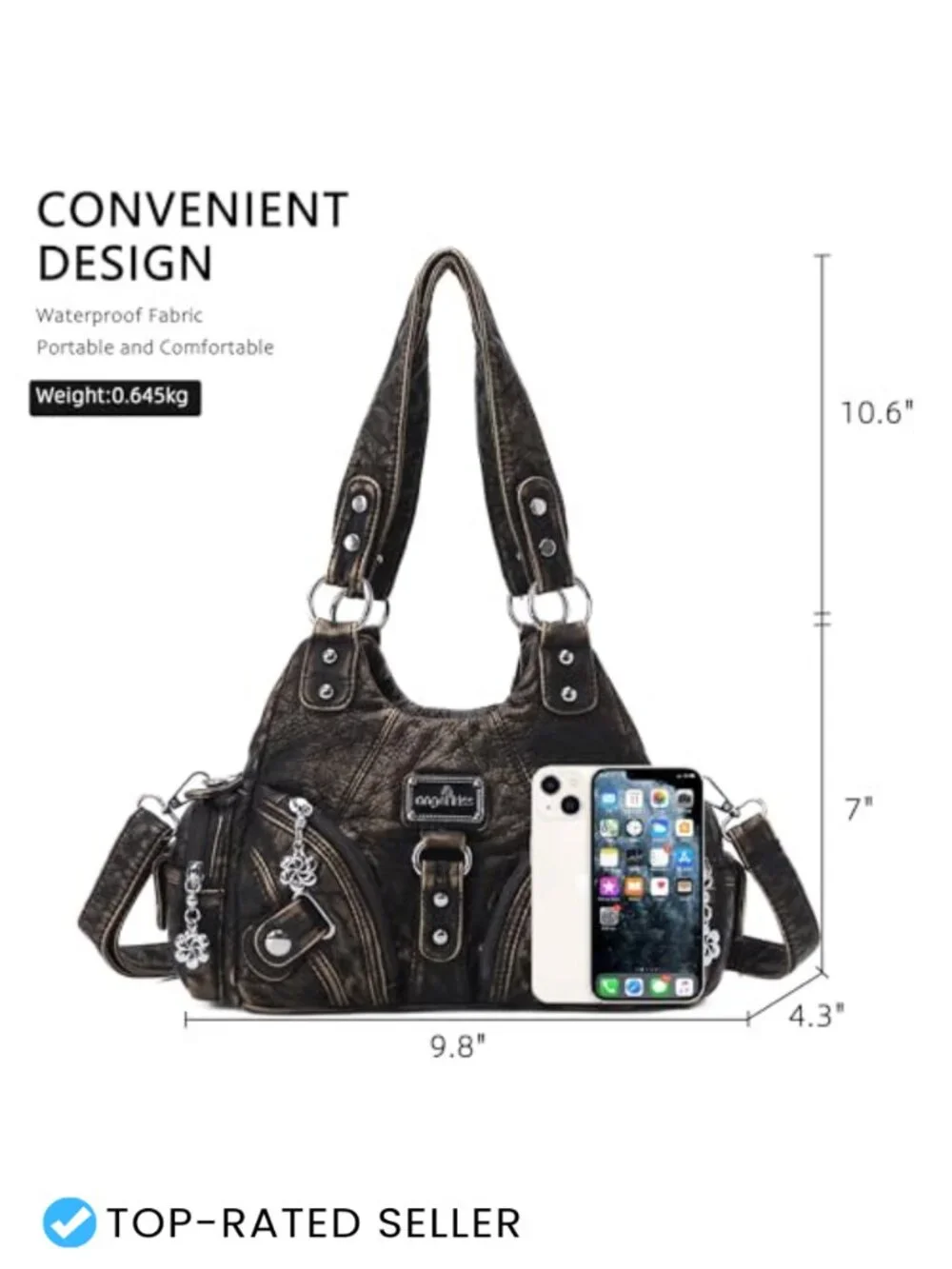 Faux Leather Hobo Shoulder Bag Multi-Pocket Tote with Zipper Small Vegan